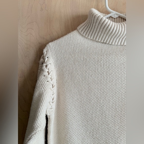 UGG Gisele Turtleneck Sweater Cream Heather Lattice Shoulder Pullover Knit Sz S - Picture 5 of 16